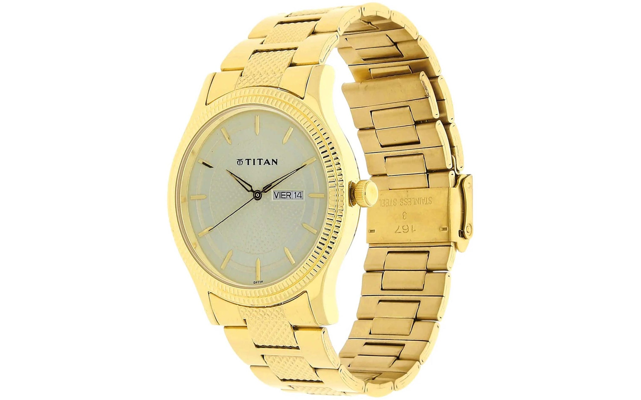 Titan NL1650YM06 Gold Metal Analog Watch for Men Better Vision